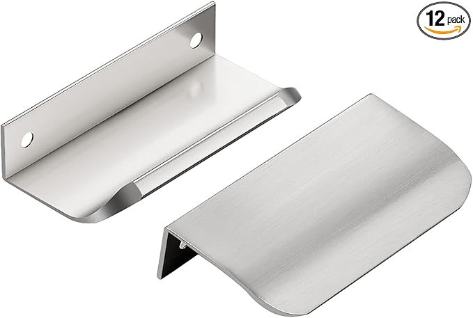 Ravinte Hardware 12 Pack Silver Cabinet Handles, 3.15 Inch (80mm) Finger Edge Pulls, 2-1/2 Inch Hole Center, Finger Pulls for Cabinets