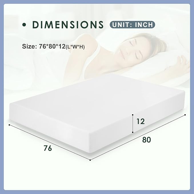 PayLessHere 12 Inch Gel Memory Foam Mattress/Bed-in-a-Box/Medium Firm Mattress with Removable Cover Fiberglass Free Home Furniture CertiPUR-US Certified/Pressure Relieving (King)