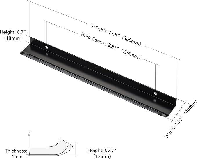 Ravinte Hardware 20 Pack Black Cabinet Handles, 11.8 Inch (300mm) Finger Edge Pulls, 8.8 Inch Hole Center, Finger Pulls for Cabinets