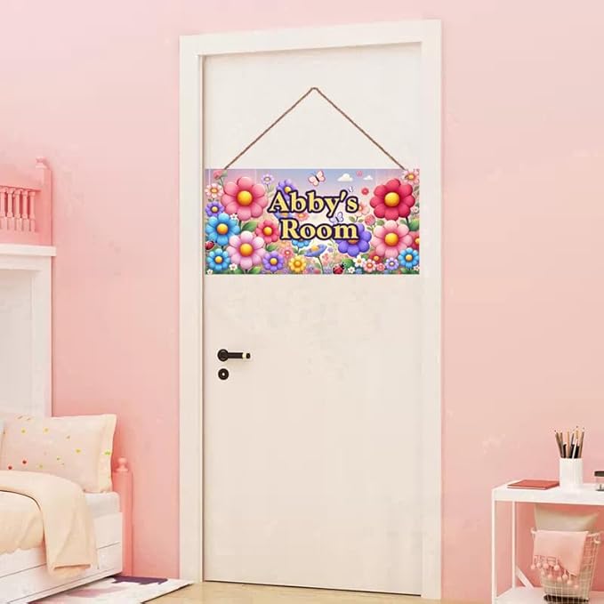 Personalized Name Vintage Flowers Sign For Girls Room Nursery Door Butterfly Wood Plaque Hanging Wall Art Decor For Kids Bedroom Nursery Home Kitchen Garden Yard Wall Bedroom Club