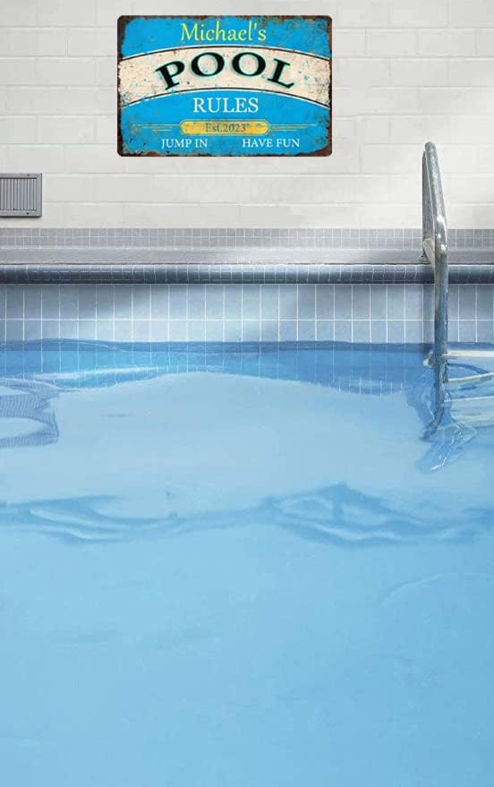 Personalized Sign Metal Signs for Outdoors Custom Name Retro Pool Sign Outside Pool Rules Wall Decor Wall Art Swimming Pool Decorations