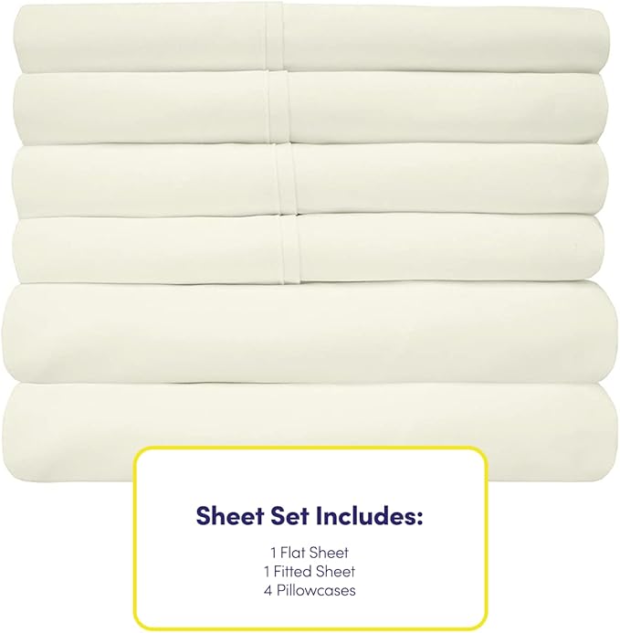 Cal King Size Bed Sheets - 6 Piece 1500 Supreme Collection Fine Brushed Microfiber Deep Pocket California King Sheet Set Bedding - 2 Extra Pillow Cases, Great Value, California King, ivory