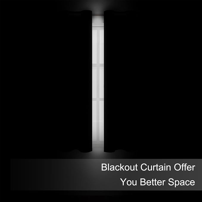 Blackout Curtains 66 x 54 Inch Long Black Curtains Set of 2 Panels Room - Image 3