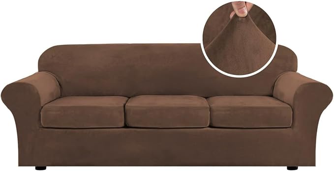 H.VERSAILTEX Velvet 4 Piece High Stretch Sofa Slipcover Cover Furniture by HVERSAILTEX