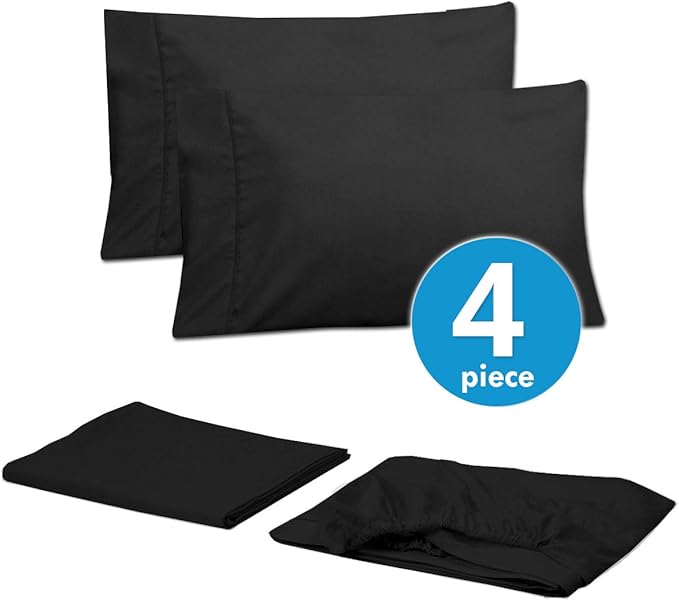 Twin Size Bed Sheets - 4 Piece 1500 Supreme Collection Fine Brushed Microfiber Deep Pocket Twin Sheet Set Bedding - 1 EXTRA PILLOW CASES, GREAT VALUE, Twin, Black
