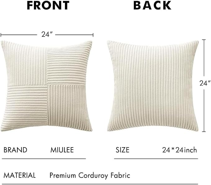 MIULEE Cream White Decorative Euro Sham Pillow Covers 24x24 Inch 2 Pack | Beige - Image 7