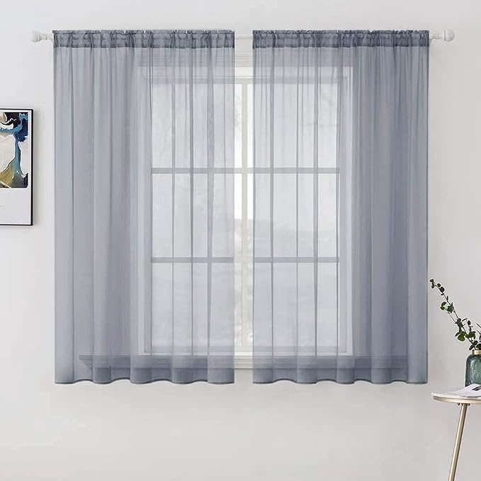 MIULEE 2 Panels Sheer Curtains for Living Room 54X63 Inch Dark Grey | Sheer by MIULEE