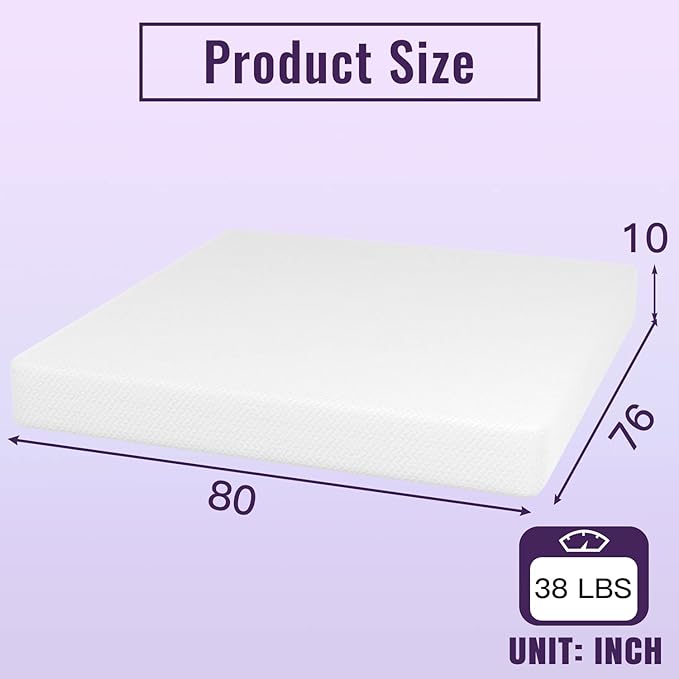 PayLessHere 10 Inch Bamboo Charcoal Gel Memory Foam Mattress CertiPUR-US Certified Removable Soft Cover King mattresses for Bed Frame, Bunk Bed, Trundle, Daybed,White