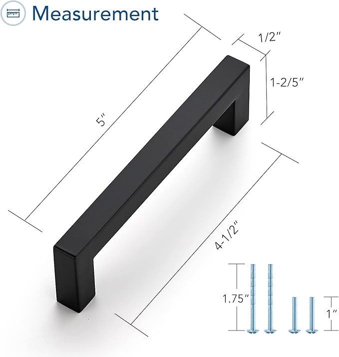 Ravinte 15 Pack Black Cabinet Pulls 4-1/2 Inch Square Kitchen Cabinet Handles Matte Black Kitchen Hardware for Drawer Pulls Drawer Handles Come with Screwdriver