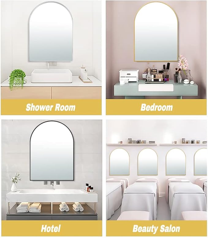20x30 Arch Mirror Rectangle Wall Mounted Metal Frame Mirrors for Entryway Bedroom Bathroom Living Room 20 30 24x36 inch Black Silver - Gold
