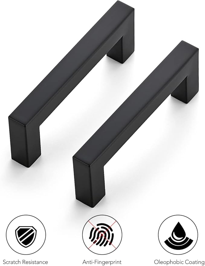 Ravinte 3 Pack 3-1/2 Inch Kitchen Square Cabinet Handles Matte Black Cabinet Pulls Black Drawer Pulls Kitchen Cabinet Hardware Kitchen Handles