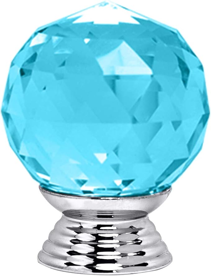 12 Pcs 30mm Round Shape Crystal Glass Cabinet Knobs with Screws Drawer Knob Pull Handle Used for Kitchen, Dresser, Door, Cupboard(Azure)