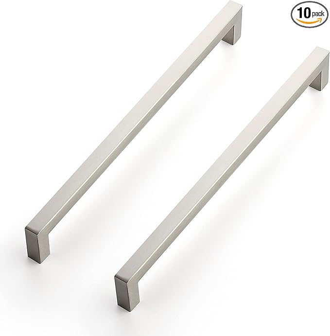 Ravinte 10 Pack 10 Inch Kitchen Square Cabinet Handles Satin Nickel Cabinet Pulls Brushed Nickel Drawer Pulls Kitchen Cabinet Hardware Kitchen Handles