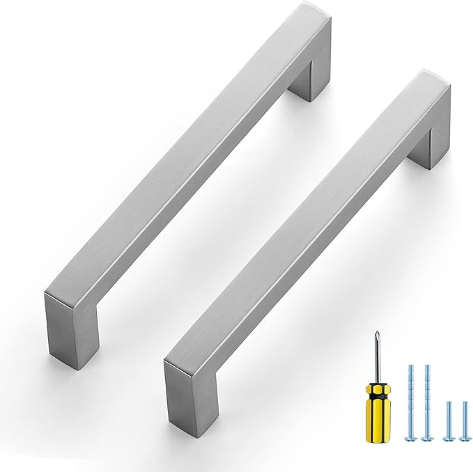 Ravinte 3 Pack Brushed Nickel Kitchen Cabinet Handles 5 Inch Cabinet Pulls Square Kitchen Hardware for Cabinet Drawer Pulls Drawer Handles Come with Screwdriver