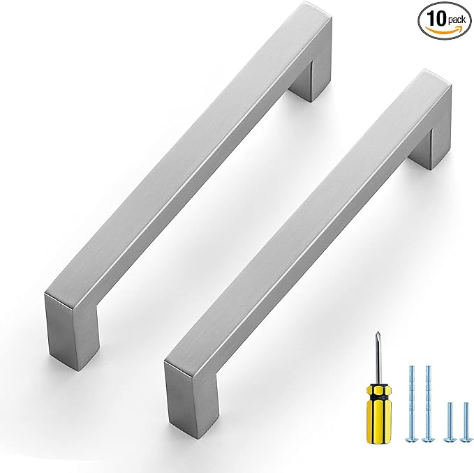 Ravinte 10 Pack Brushed Nickel Kitchen Cabinet Handles 5 Inch Cabinet Pulls Square Kitchen Hardware for Cabinet Drawer Pulls Drawer Handles Come with Screwdriver