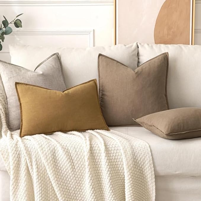 MIULEE Decorative Linen Pillow Covers 20x20 Inch Natural Linen | Boho - Image 5