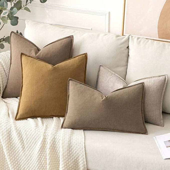 MIULEE Decorative Linen Pillow Covers 20x20 Inch Natural Linen | Boho - Image 6