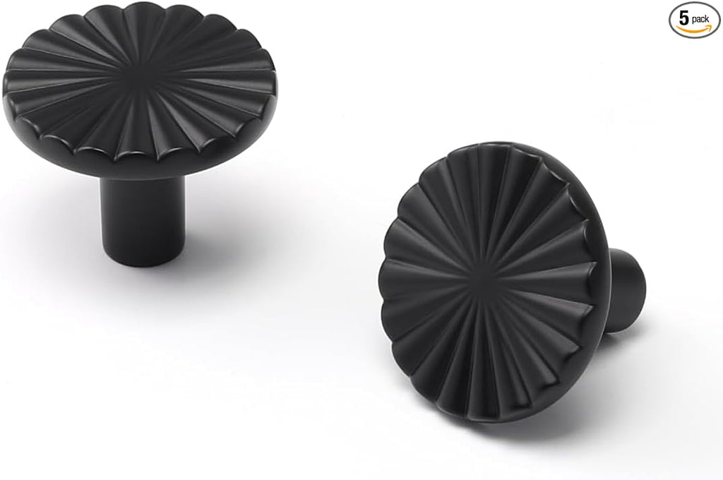 5 Pack Black Cabinet Knobs Matte Black Flat Drawer Pulls Kitchen Cupboard Bathroom Dresser Cabinet Hardware Handles Zinc Alloy
