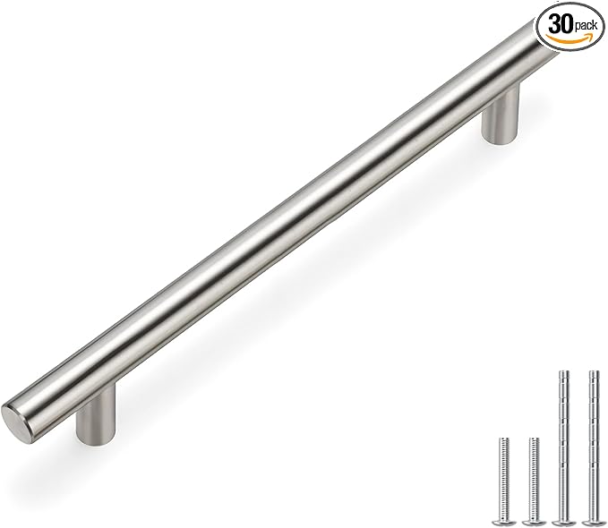 homdiy (30 Pack) Drawer Pulls Brushed Nickel Cabinet Pulls HD201SN Cabinet Hardware Euro Style Drawer Handles 6-1/4in Hole Centers Kitchen Cabinet Handles Cupboard Handles