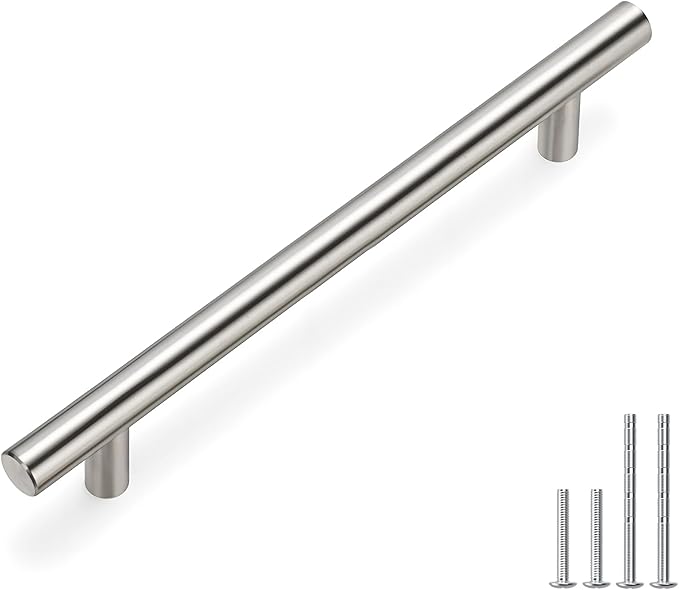 homdiy (400 Pack Drawer Pulls Brushed Nickel Cabinet Pulls HD201SN Cabinet Hardware Euro Style Drawer Handles 6-1/4in Hole Centers Kitchen Cabinet Handles Cupboard Handles