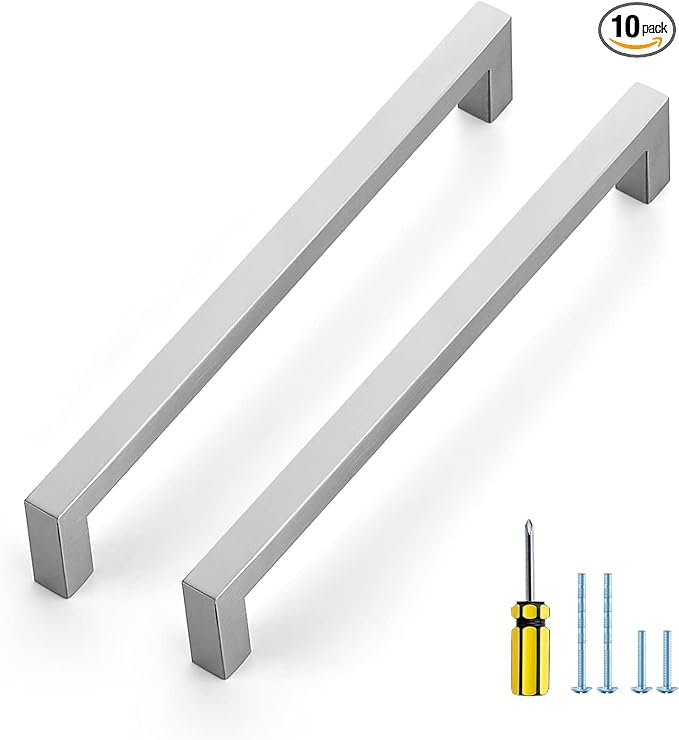 Ravinte 10 Pack Brushed Nickel Kitchen Cabinet Handles 8 Inch Cabinet Pulls Square Kitchen Hardware for Cabinet Drawer Pulls Drawer Handles Come with Screwdriver