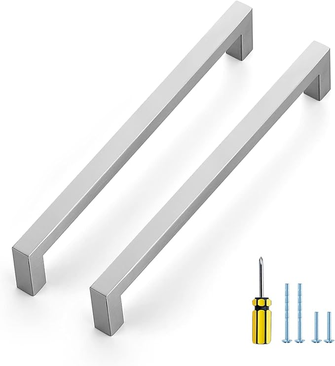 Ravinte 5 Pack Brushed Nickel Kitchen Cabinet Handles 8 Inch Cabinet Pulls Square Kitchen Hardware for Cabinet Drawer Pulls Drawer Handles Come with Screwdriver
