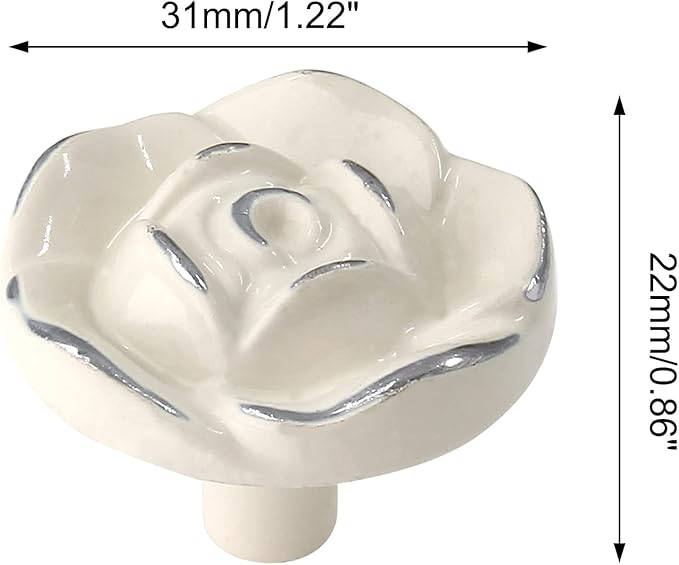 Uenhoy 5 Pcs Vintage Rose Drawer Knobs - Antique Rose Flower Cabinet Knobs for Dresser Vanity Nightstand Closet with Screws (Ivory White with Silver Edge)