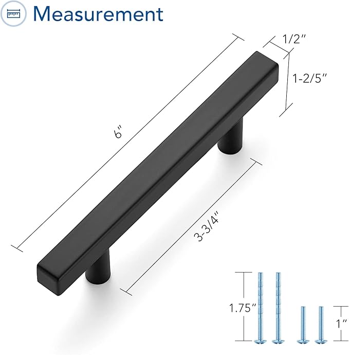 Ravinte Black Cabinet Handles 5 Pack 3-3/4 inch Matte Black Square Cabinet Pulls Kitchen Hardware 6 inch Overall Length Kitchen Drawer Pulls
