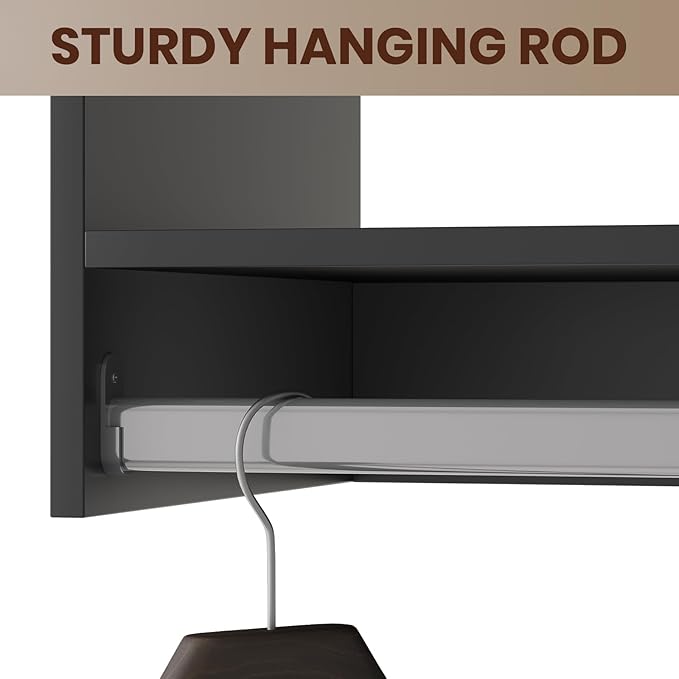 ROOMTEC 25.5" Medium Hanging Closet Unit, Modular Closet System with Hanging Rod, Wardrobe Organizer for Bedroom or Walk-in Closet, Wall Mounted, Customizable Clothes Storage Unit, Black