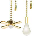 Ceiling Fan Pull Chain Ornaments Extension Chains with Decorative Light Bulb and Cord 13.6 Inches Fan Pull Chain Set For Ceiling Light Lamp Chain (Gold)