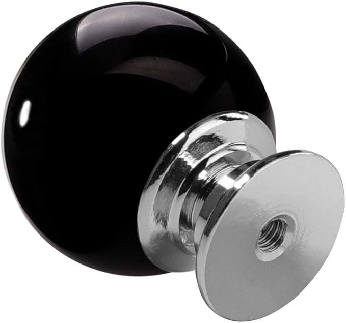 12 Pcs 30mm Round Shape Bubble Crystal Glass Cabinet Knobs with Screws Drawer Knob Pull Handle Used for Kitchen, Dresser, Door, Cupboard (Black)