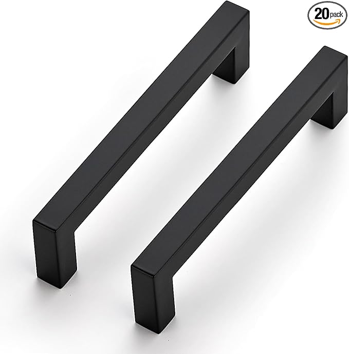 JOY DECOR 20 Pack Cabinet Handles, Black Cabinet Pulls, 5 Inch Kitchen Closet Handles Square Drawer Pulls Stainless Steel Drawer Hardware, 128mm Hole Centers