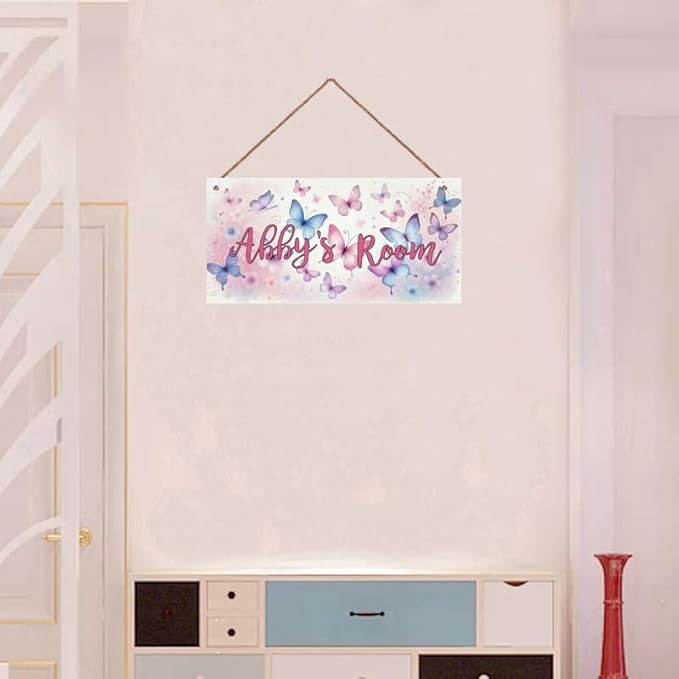 Personalized Sign Multicolour Butterfly Decor For Girls Room Nursery Kids Bedroom Custom Name Wood Plaque Hanging Plate Wall Art Decor For Kids Room