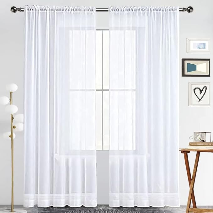 SpaceDresser Basic Rod Pocket Sheer Voile Window Curtain Panels White 1 Pair 2 by SpaceDresser