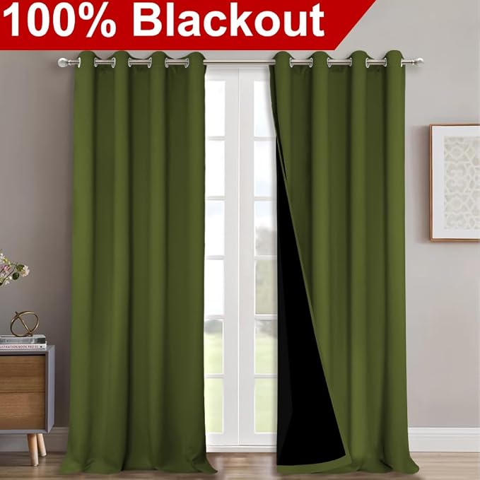 NICETOWN Full Shading Curtains for Windows, Olive Green, 52 inches W x 95 - Image 2