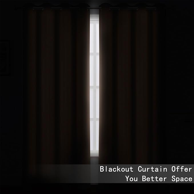 Blackout Curtains 66 x 72 Inch Long Cappuccino Curtains Set of 2 Panels Room - Image 3