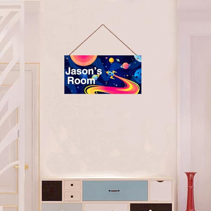 Personalized Rocket Signs Wall Art Decoration Exquisite Decorative Sign For Little Man Cave Custom Name for Kids Room Nursery Door Wall Decor Outer Space Universe Decor For Boys Room