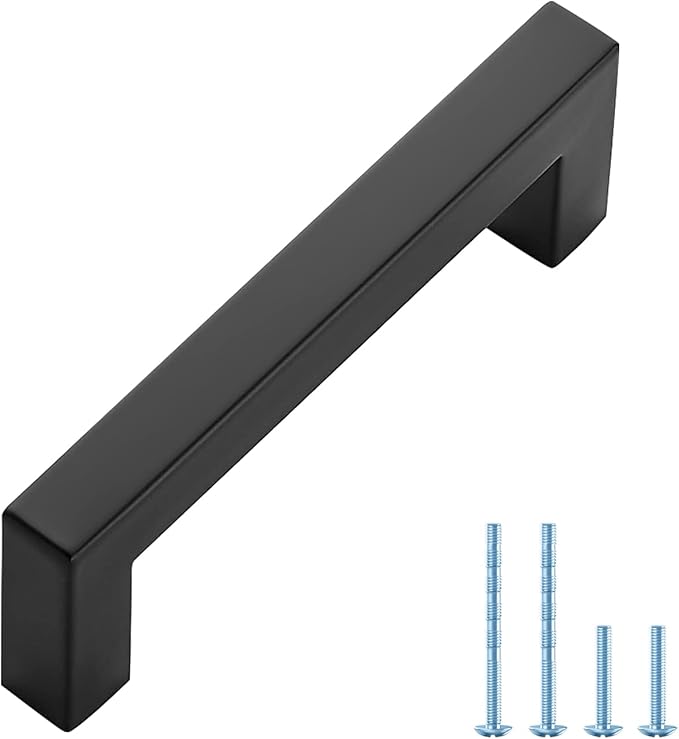Ravinte 1 Pack Black Cabinet Pulls 3-3/4 Inch Square Kitchen Cabinet Handles Matte Black Kitchen Hardware for Drawer Pulls Drawer Handles Come with Screwdriver