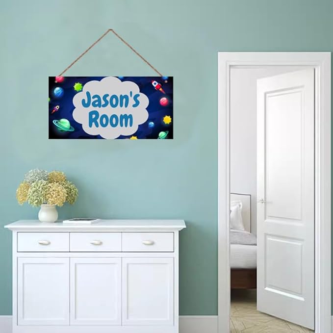 SLWEJQHA Personalized Outer Space Room Decor Art Rocket Pictures,Space Art for Kids Room,Boys Bedroom Decor,Nursery Decor Stars themed For Little Man Cave