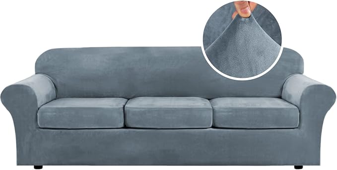 H.VERSAILTEX Velvet 4 Piece High Stretch Sofa Slipcover Cover Furniture by HVERSAILTEX