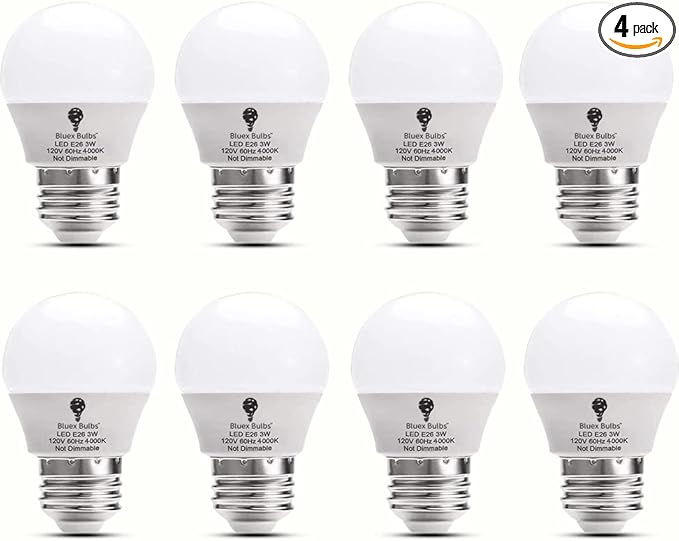 Bluex Bulbs 8 Pack BlueX 3W G14 LED Light Bulb 4000K Cool White - 25W Equivalent - E26 Base 120V - Small Night Light Bulbs for Bedroom, Ceiling Fan, Table Lamp, Kitchen, Pendant Fixtures, Dinning Room