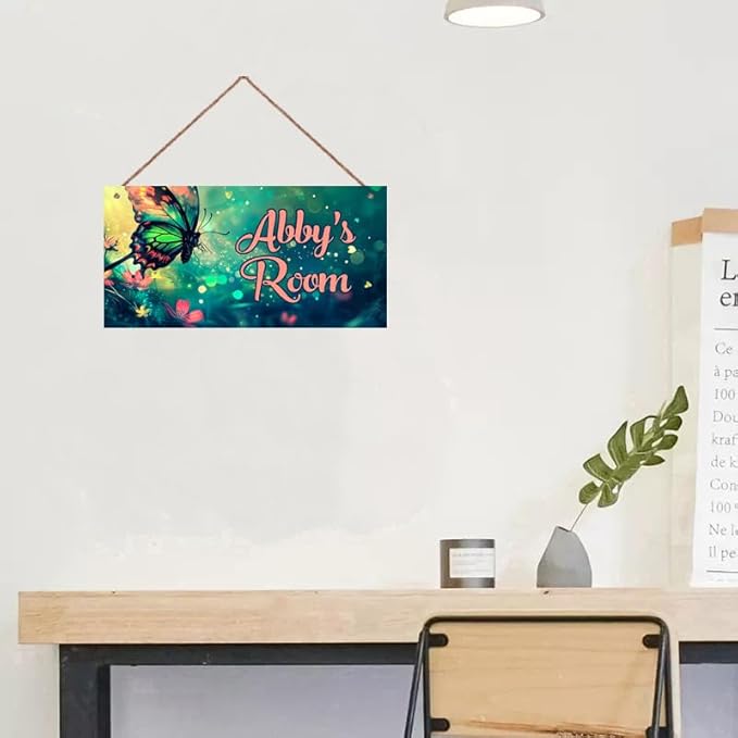 Personalized Butterfly Sign Flowers Painting Art Décor For Kids Room Custom Name Door Wall Decor, Floral Nursery Art Plate For Boys Room Girls Bedroom