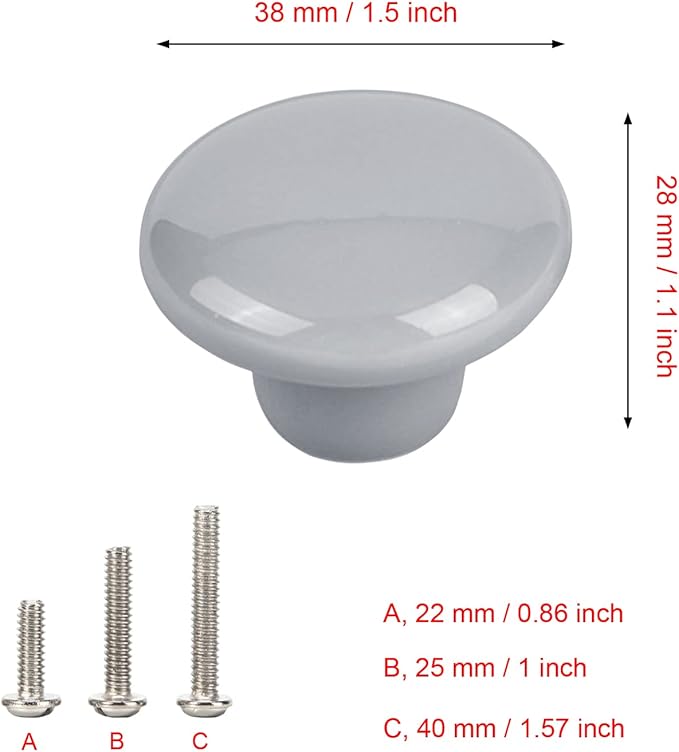 HUAMULAN 15PCS Glossy Ceramic Knobs Button Round Mushroom Cabinet Dresser Vintage Pulls Door Handles Cupboard Wardrobe Drawer, Dia. 1.5 inch 38mm, Gray