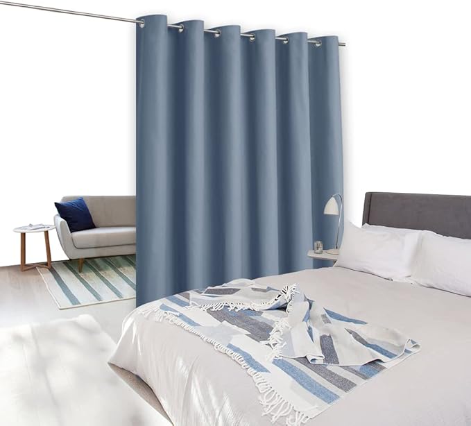 NICETOWN Room Divider Curtain Screen Partition, Vertical Blind for Sling Door, Blackout Window Curtain, Privacy Blind for Patio, Extra Wide Drape (Stone Blue, Single Panel, 10ft Wide x 9ft Long)