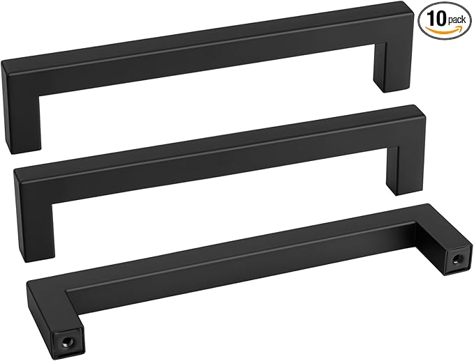 Goldenwarm 10 Pack Black Square Bar Cabinet Pull Drawer Handle Stainless Steel Modern Hardware for Kitchen and Bathroom Cabinets Cupboard,Center to Center 7-1/2in(192mm) Black Kitchen Drawer Pulls