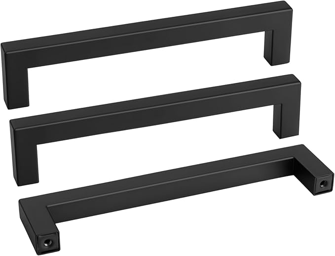 goldenwarm 50 Pack 7-1/2 Inch Black Cabinet Handles Matte Black Drawer Pulls Stainless Steel Cabinets Hardware Square Bar Modern for Kitchen Bathroom Cupboard