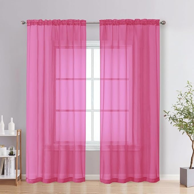 Hot Pink Sheer Curtains 72 Inches Long 2 Panels by OVZME