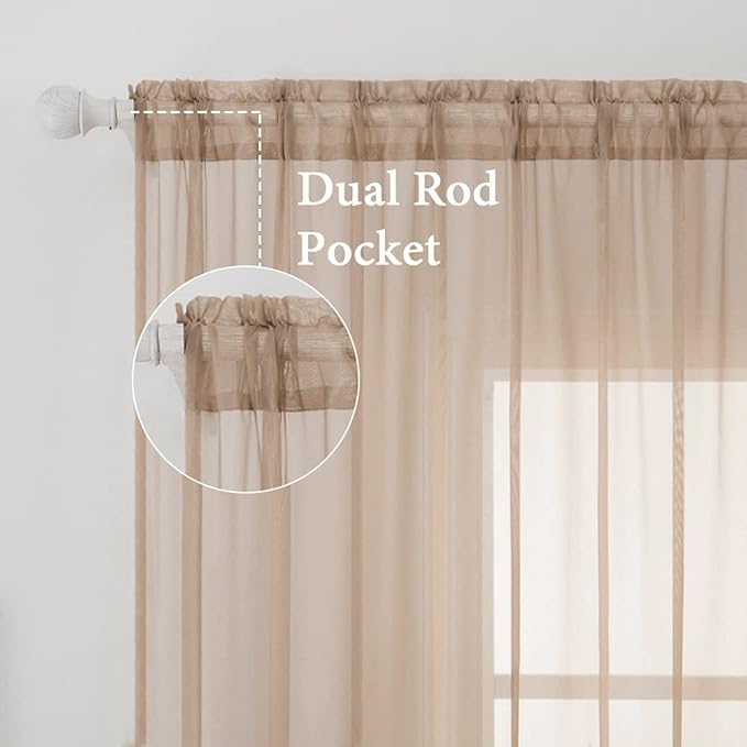 MIULEE 2 Panels Sheer Curtains for Living Room 54 X 45 Inches Brown | Window - Image 2