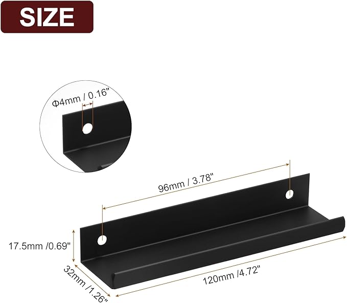 uxcell Cabinet Finger Edge Pull, 3pcs 120mm / 4.72" Aluminum Alloy Back Mount Hidden Cabinet Pulls Concealed Handle for Home Kitchen Drawer Cabinet, Black