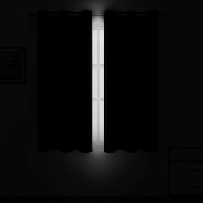 Black Blackout Curtains 34 x 54 Inch Length/Set of 2 Curtain Panels/Thermal - Image 3